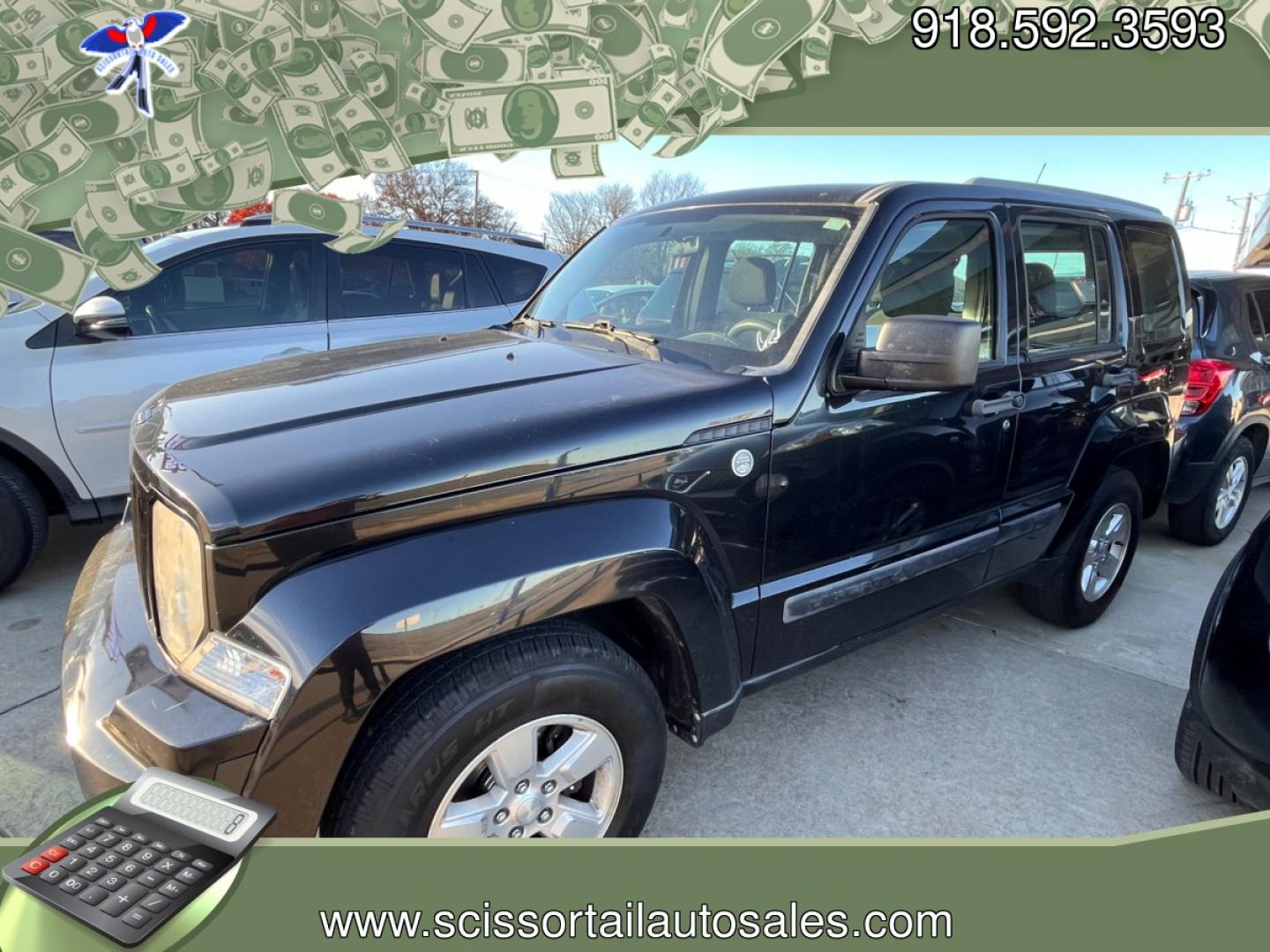 2012 BLACK JEEP LIBERTY SPORT Sport 4WD (1C4PJMAK1CW) with an 3.7L V6 SOHC 12V engine, 4-Speed Automatic transmission, located at 8101 E. Skelly Dr., Tulsa, OK, 74129, (918) 592-3593, 36.121891, -95.888802 - Photo#0